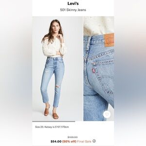 Levis 501 High Rise Distressed Skinny Jeans